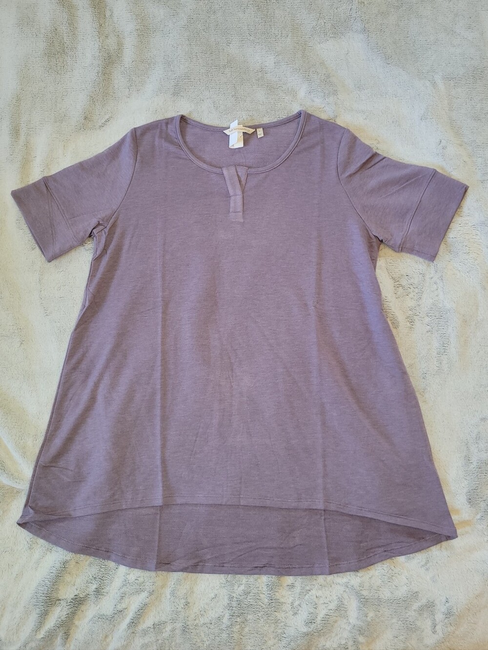 Soft Surroundings Womens Large Tunic High Low Hem Short Sleeve Purple Top 2CJ83